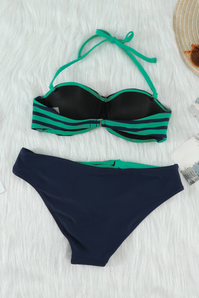 Halter Bandeau Striped Bikini Set for Women