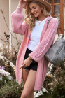 Open Front Cable Knit Long Cardigan for Women