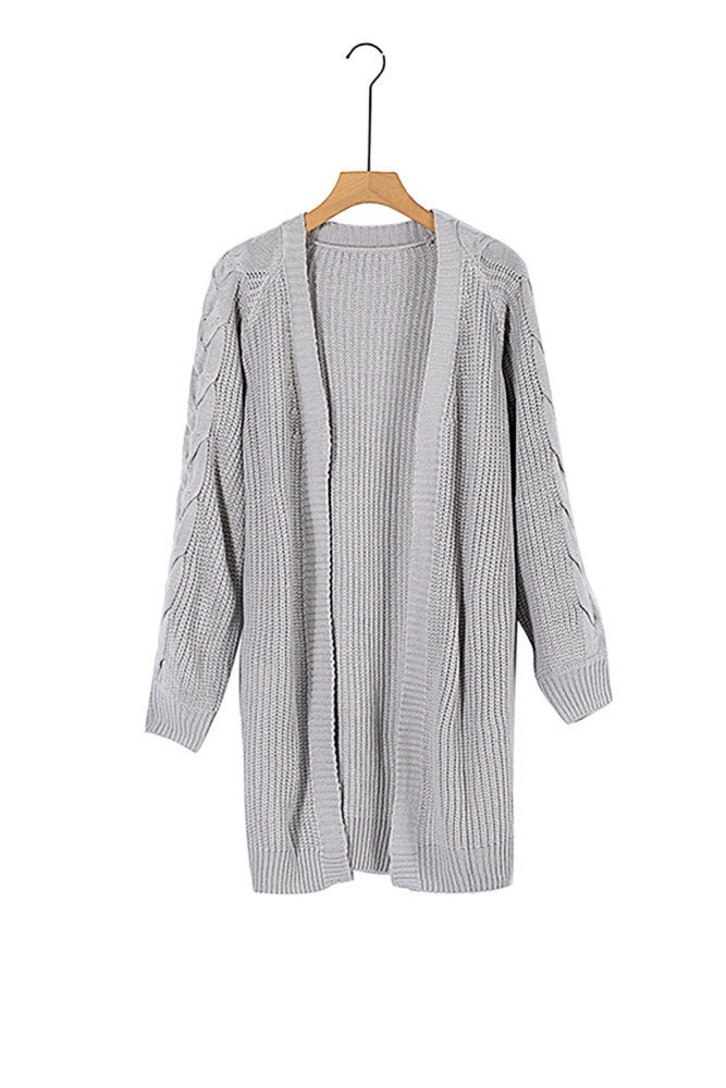 Open Front Cable Knit Long Cardigan for Women