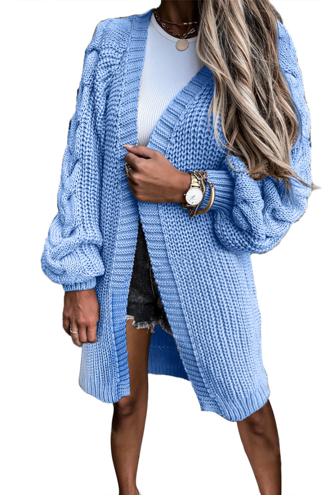 Open Front Cable Knit Long Cardigan for Women