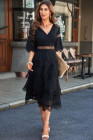 V Neck Swiss Dot Sheer Lace Long Maxi Dress