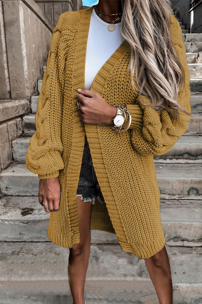 Open Front Cable Knit Long Cardigan for Women