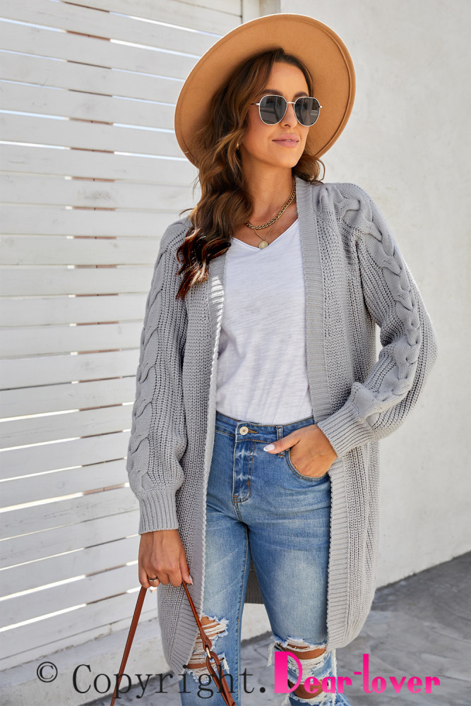 Open Front Cable Knit Long Cardigan for Women
