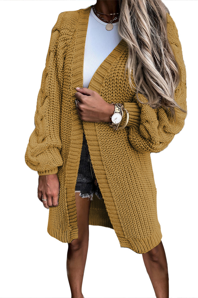 Open Front Cable Knit Long Cardigan for Women