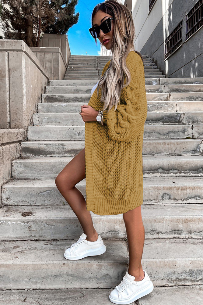 Open Front Cable Knit Long Cardigan for Women