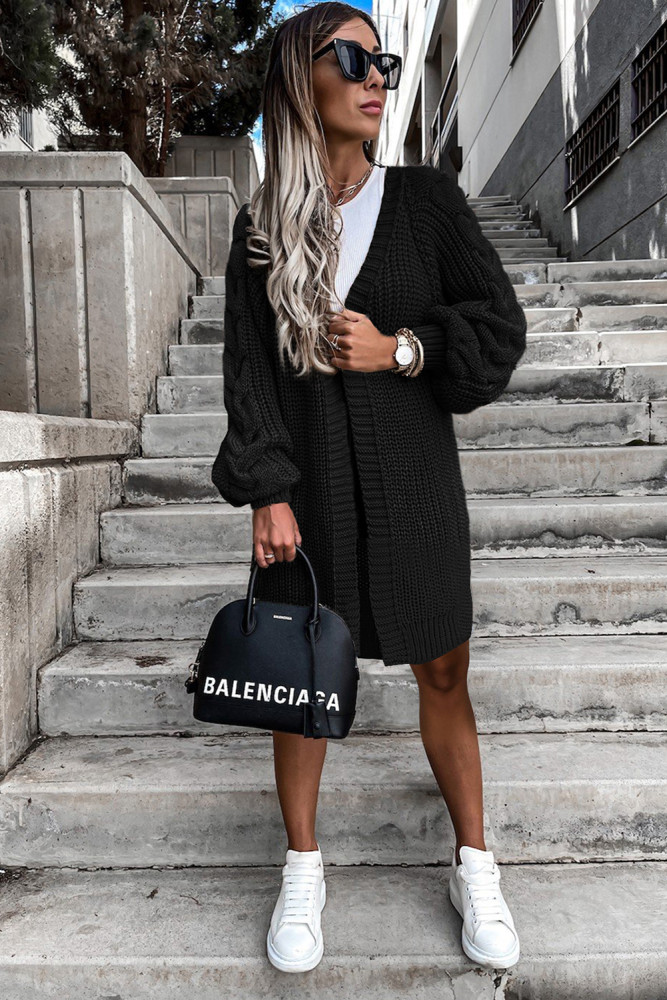 Open Front Cable Knit Long Cardigan for Women