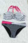 Halter Bandeau Striped Bikini Set for Women