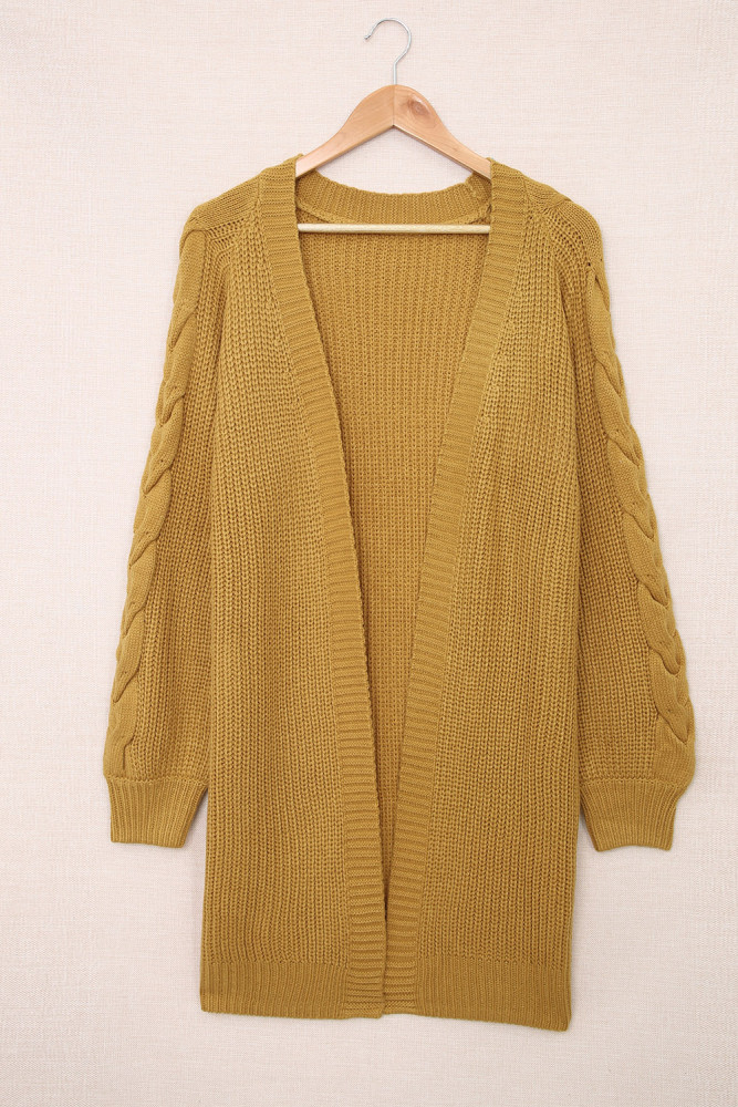 Open Front Cable Knit Long Cardigan for Women