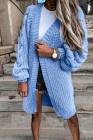 Open Front Cable Knit Long Cardigan for Women