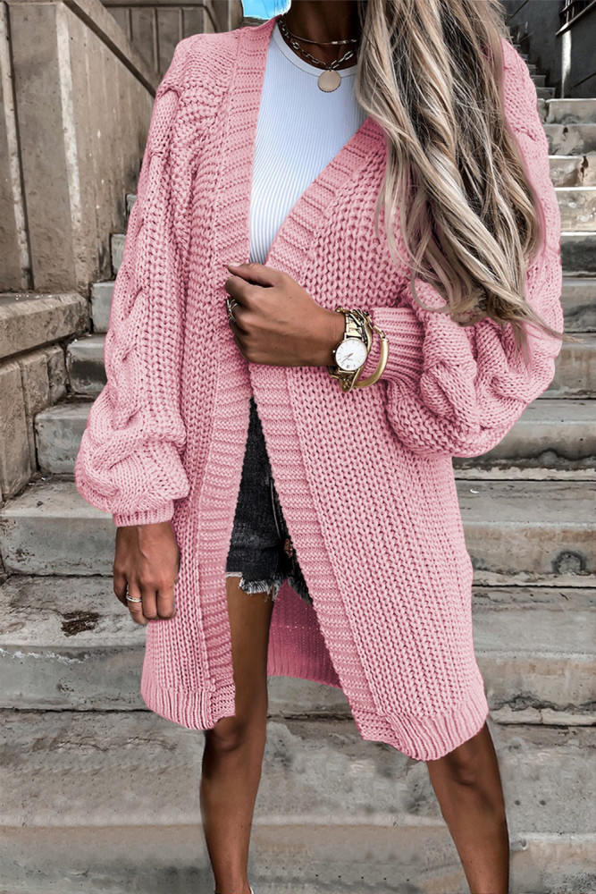 Open Front Cable Knit Long Cardigan for Women