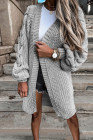 Open Front Cable Knit Long Cardigan for Women