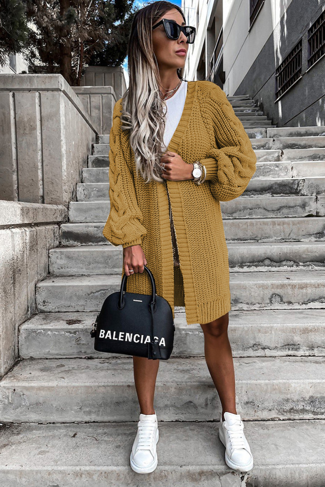 Open Front Cable Knit Long Cardigan for Women