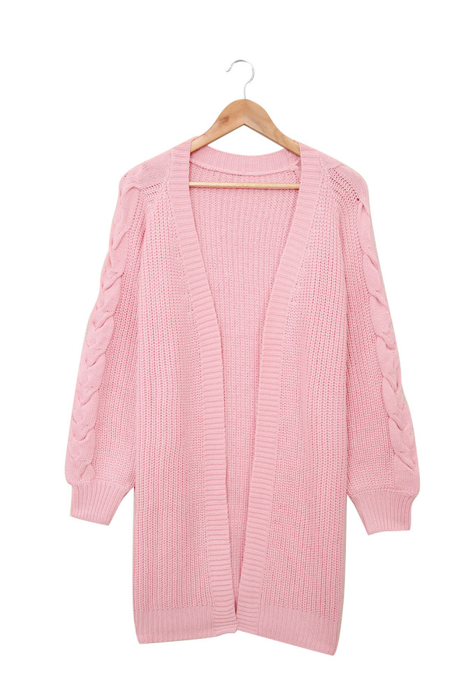 Open Front Cable Knit Long Cardigan for Women
