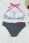 Halter Bandeau Striped Bikini Set for Women