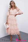 V Neck Swiss Dot Sheer Lace Long Maxi Dress