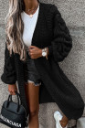 Open Front Cable Knit Long Cardigan for Women