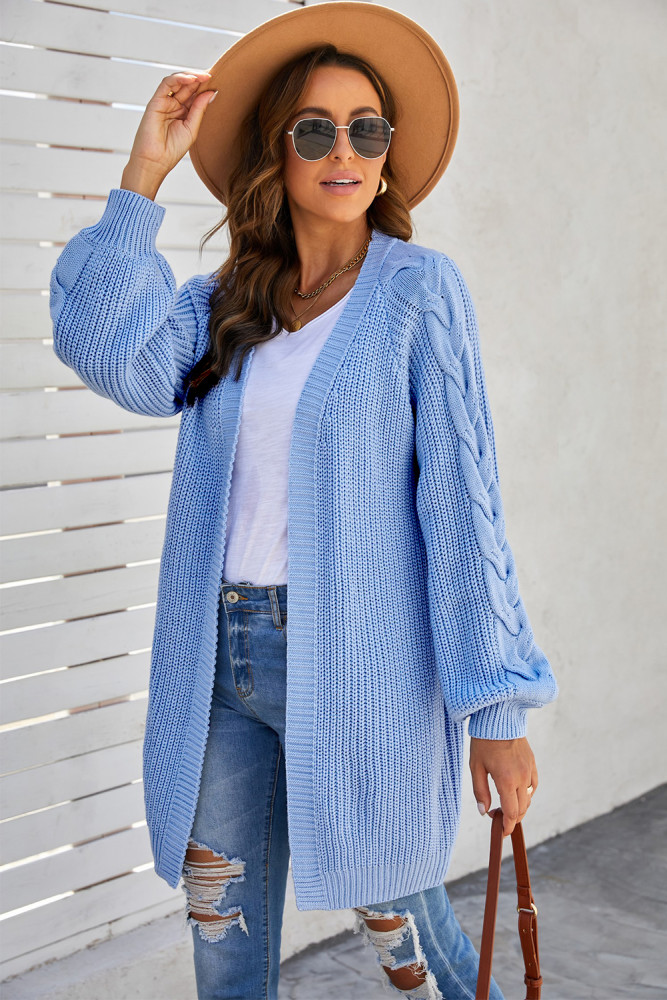 Open Front Cable Knit Long Cardigan for Women