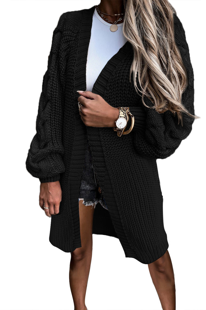 Open Front Cable Knit Long Cardigan for Women