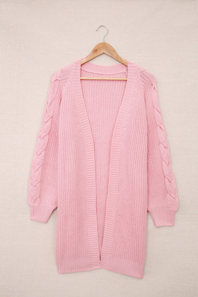 Open Front Cable Knit Long Cardigan for Women