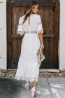 V Neck Swiss Dot Sheer Lace Long Maxi Dress