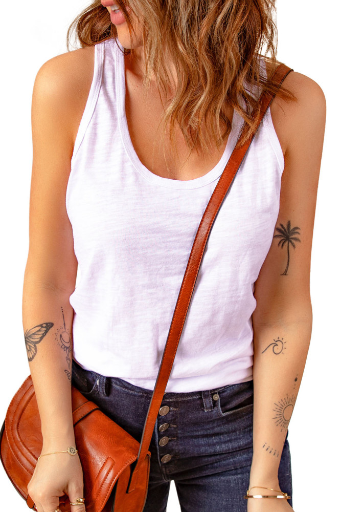 Scoop Neck Basic Solid Tank Top for Women