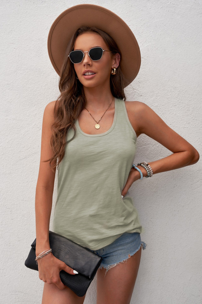Scoop Neck Basic Solid Tank Top for Women