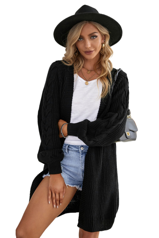 Open Front Cable Knit Long Cardigan for Women