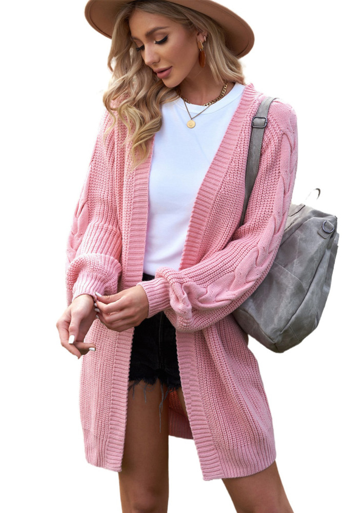 Open Front Cable Knit Long Cardigan for Women