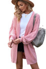 Open Front Cable Knit Long Cardigan for Women