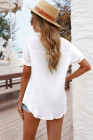 Womens Buttoned Short Sleeves Frilled Shirt