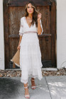 V Neck Swiss Dot Sheer Lace Long Maxi Dress