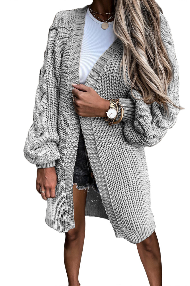 Open Front Cable Knit Long Cardigan for Women