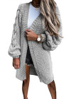 Open Front Cable Knit Long Cardigan for Women