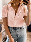 Womens Buttoned Short Sleeves Frilled Shirt