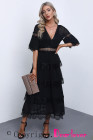 V Neck Swiss Dot Sheer Lace Long Maxi Dress