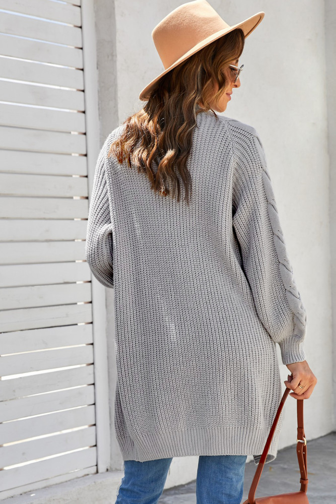 Open Front Cable Knit Long Cardigan for Women