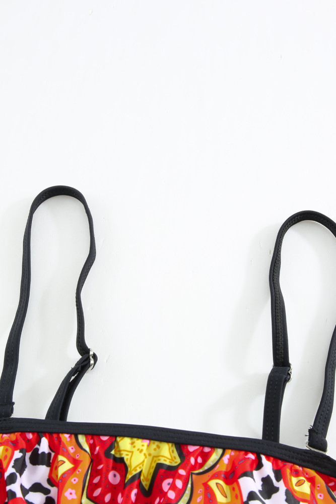 Floral Leopard Print Strapless Tankini Set