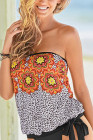 Floral Leopard Print Strapless Tankini Set