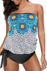 Floral Leopard Print Strapless Tankini Set