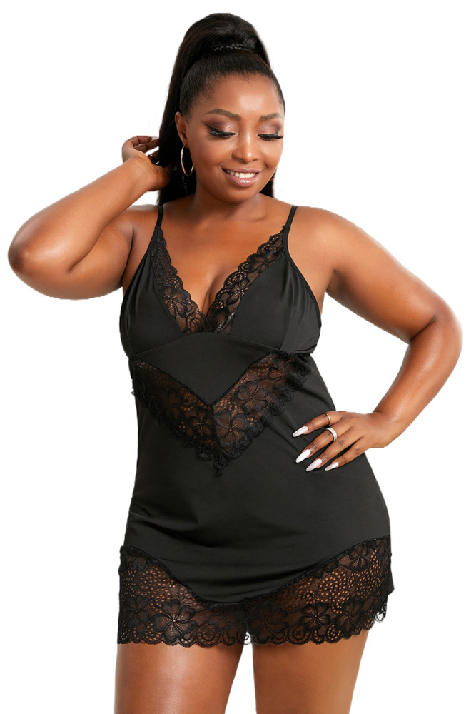 Black Plus Size Lace Babydoll Lingerie