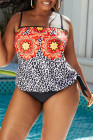 Floral Leopard Print Strapless Tankini Set