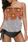 Floral Leopard Print Strapless Tankini Set