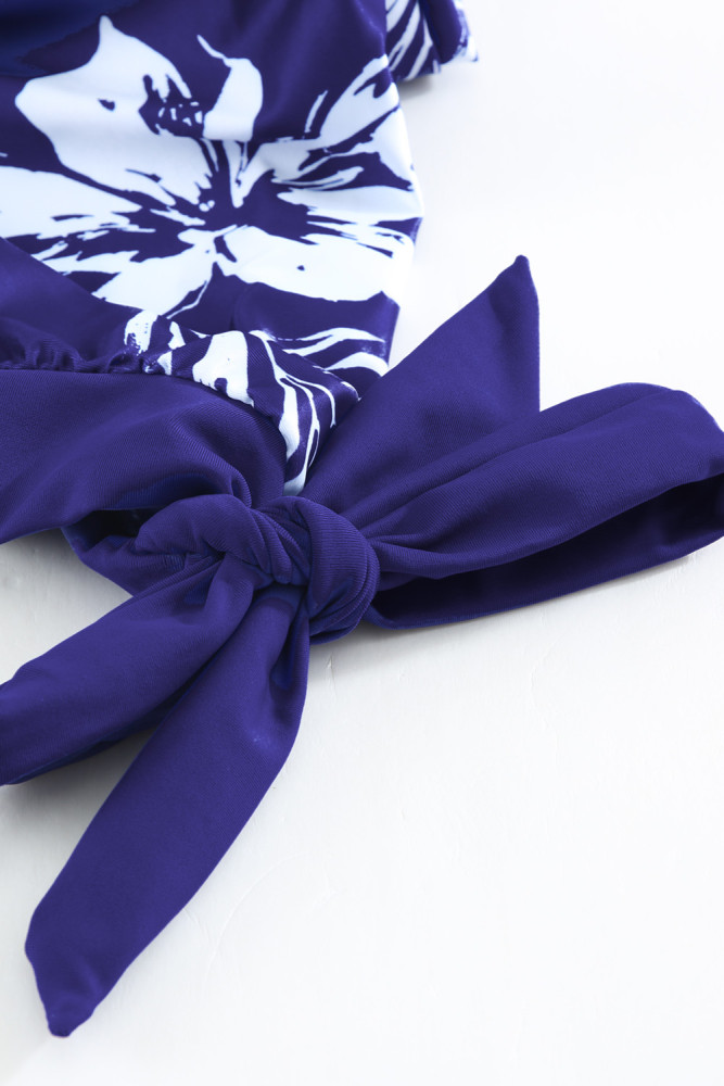 Floral Leopard Print Strapless Tankini Set