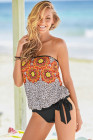 Floral Leopard Print Strapless Tankini Set