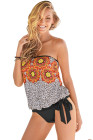 Floral Leopard Print Strapless Tankini Set
