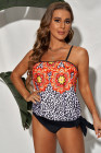 Floral Leopard Print Strapless Tankini Set