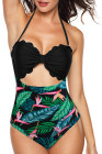 Plus Size Halter Bathing Suit Floral Swim Maillot