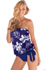 Floral Leopard Print Strapless Tankini Set