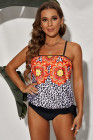 Floral Leopard Print Strapless Tankini Set