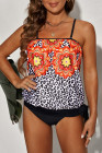Floral Leopard Print Strapless Tankini Set